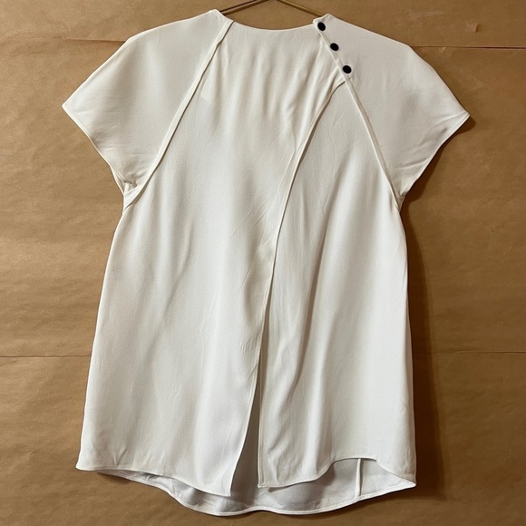 Proenza Schouler | Pleated Neck Split Back Top Snap Button Popover Blouse Size 4 - Picture 9 of 14